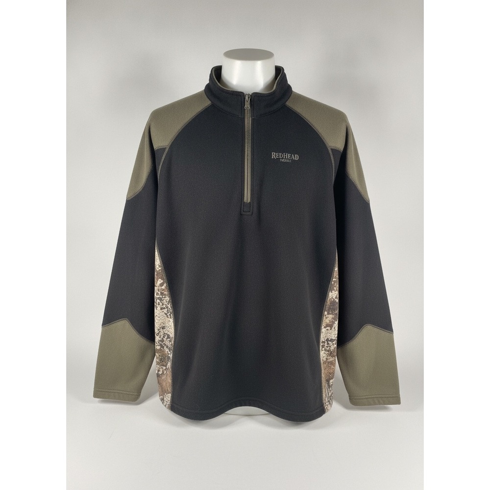 RedHead Mens 1/4 Zip Fleece Pullover Black Green Camo Strata Hunting Large